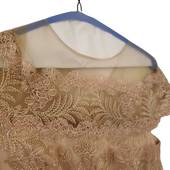 Tadashi Shoji Embroidered gown Women's Size 12 Pink/Gold - Picture 9 of 12